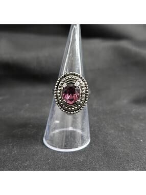 Sarah Coventry 1975 Coronation Ring Purple Glass Silver Tone Cable Adjustable